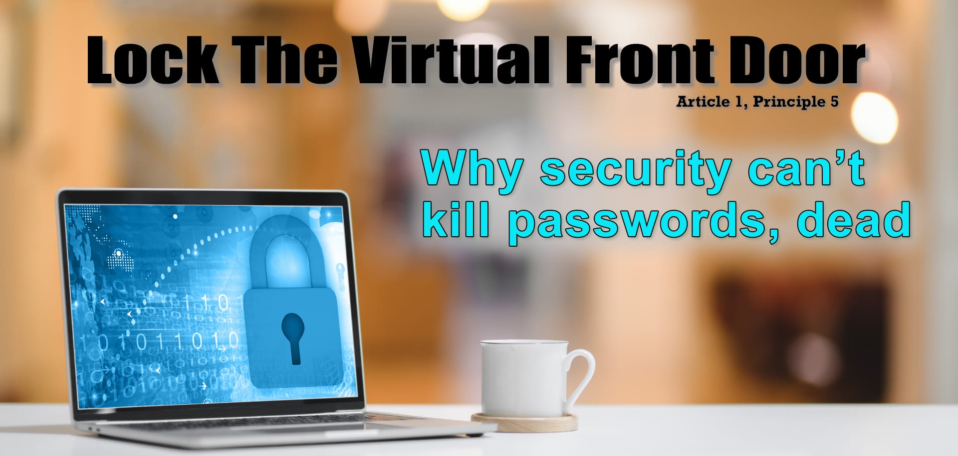 The first video of the cybersecurity tips series "Lock Your Virtual Front Door." The image shows a young woman with her left hand on the side of her face, eyes wide open, mouth open with the expression of surprise and happyness.